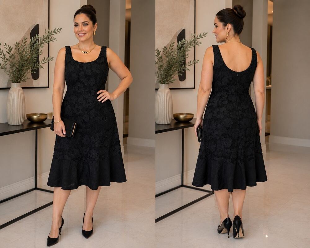 Jessica Howard Black Floral Appliqué Fit & Flare Dress Size 14 Elegant Party